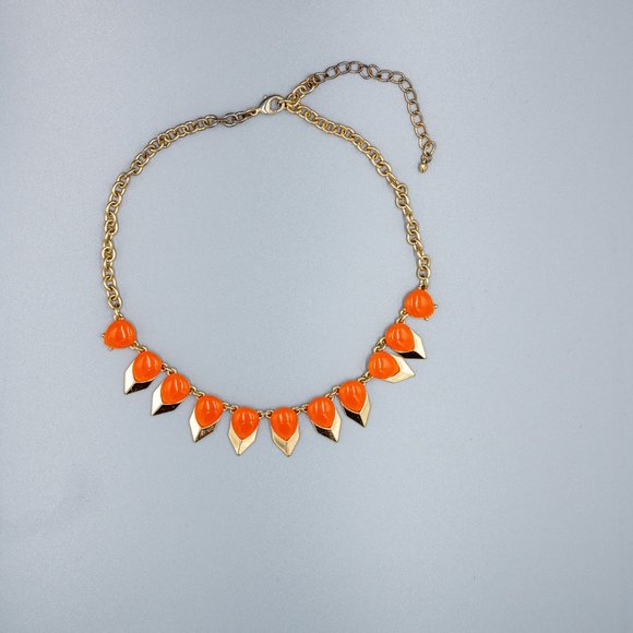 Orange and Gold Tone Statement Necklace - Picture 3 of 5